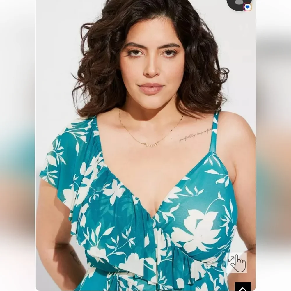 Torrid Womens Size 4 Midi Mesh Ruffle Surplice Dress- Green/teal - Picture 4 of 4